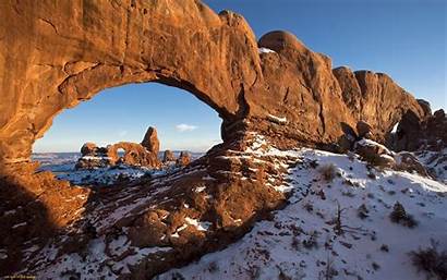 Rock Utah Snow Formation Landscape Park Arch