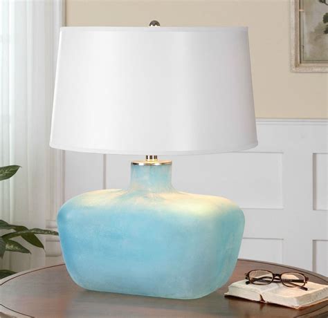 Frosted Sea Glass Blue Table Lamp Blue Glass Lamp Table Lamp Glass Lamp