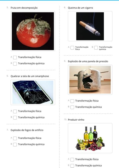Exercícios Sobre Transformações Químicas E Físicas 9 Ano