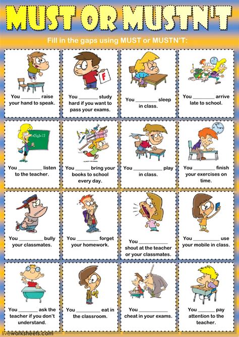 Must or mustn't (classroom rules) - Interactive worksheet