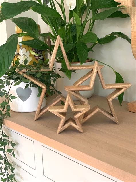 Mantelpiece Wooden Stars Set Natural Mango Wood Etsy