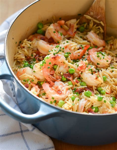Orzo Risotto With Shrimp Peas Bacon Once Upon A Chef