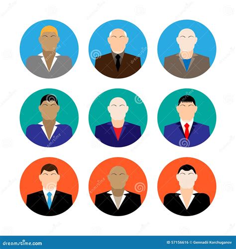Colorful Business Male Faces Icons Set In Trendy Flat Style Stock