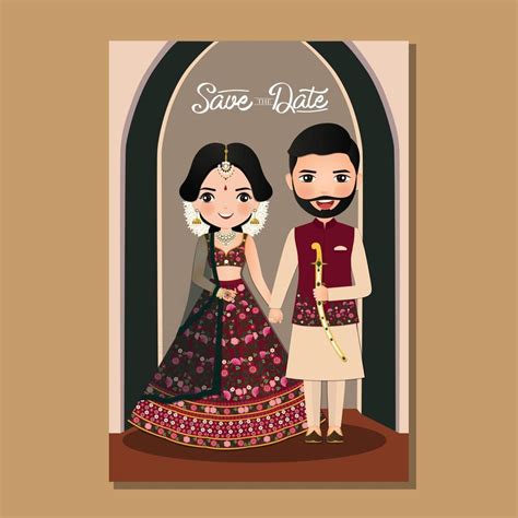 Wedding Invitation Card The Bride And Groom Cute Couple In Traditional