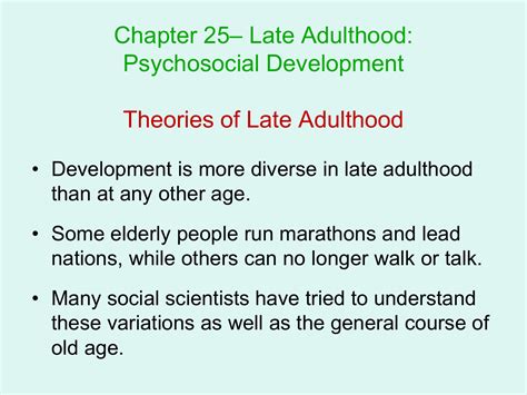 Late Adulthood Chapter Psychosocial Development Theories Of Late