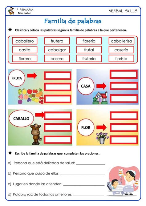 Familia de palabras exercise for PRIMERO / PRIMARIA