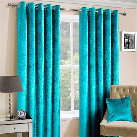 Homescapes Teal Crushed Velvet Lined Curtain Pair 46 X 72 Inch Drop
