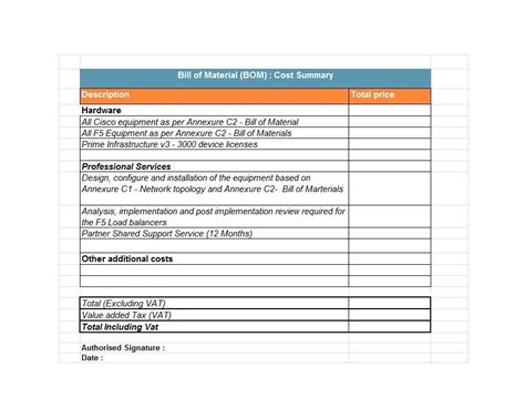 Bill Of Materials Templates Ms Office Templates Forms Checklists Riset