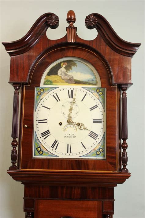 Antique Antique Longcase Grandfather Clock Mahogany Case Eight Day