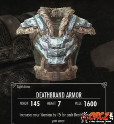 Increases your stamina deathbrand armour is a light armour enhanced by a heavy armour smithing perk (ebony smithing). Skyrim Dragonborn: Deathbrand Armor - Orcz.com, The Video Games Wiki