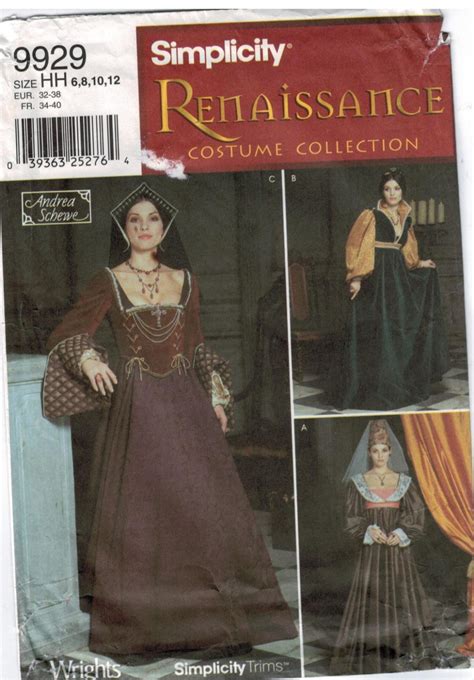 Simplicity Pattern 9929 Renaissance Costumes Gowns Bodice Shoulder Roll Hats Designed By