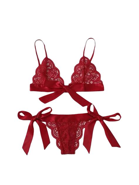 kiapeise women lingerie set sexy lace bra and side tie panty two piece suit