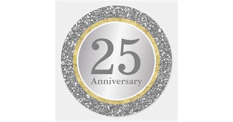 25th Wedding Anniversary Modern Silver And Gold Classic Round Sticker