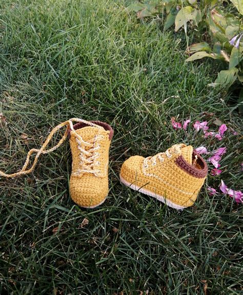 Baby Work Boots Crochetted Baby Cotton Booties Yellow Shoes Etsy