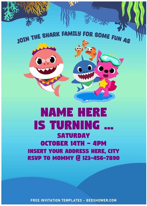 Free Editable Pdf Playful Party With Baby Shark Birthday Invitation