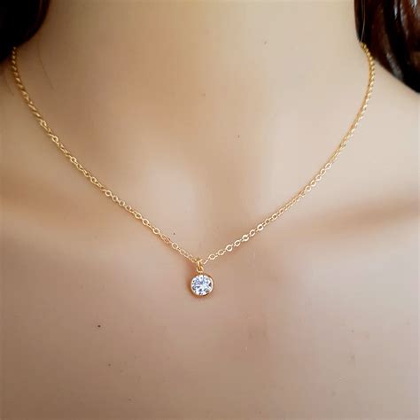 Tiny 18K Gold Fill CZ Diamond Necklace Choker Clear Cubic Etsy