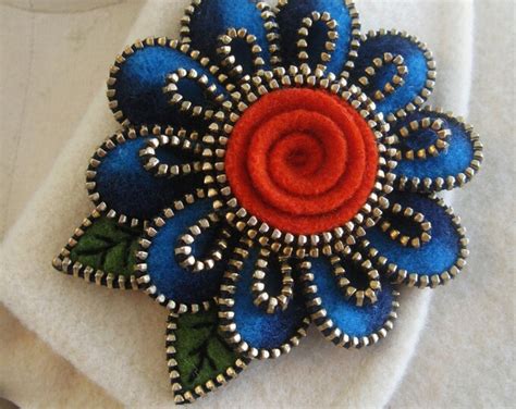 Felt And Zipper Flower Brooch Etsy