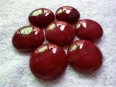 20mm Natural Jade Stone Dyed Red Round Cabochon For Jewelry Making 入色玉