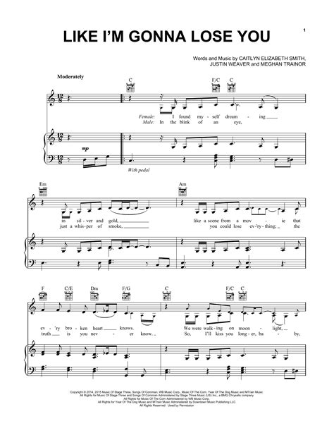 Use transpose and capo to change the chords. Like I'm Gonna Lose You sheet music by Meghan Trainor ...