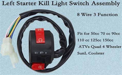 amavoler left starter kill light switch assembly 8 wire 3 function fit for 50cc 70