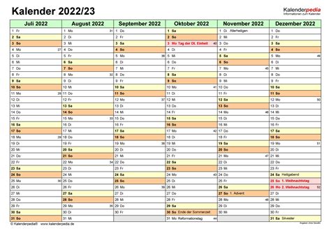 Halbjahreskalender 20222023 Als Pdf Vorlagen Zum Ausdrucken
