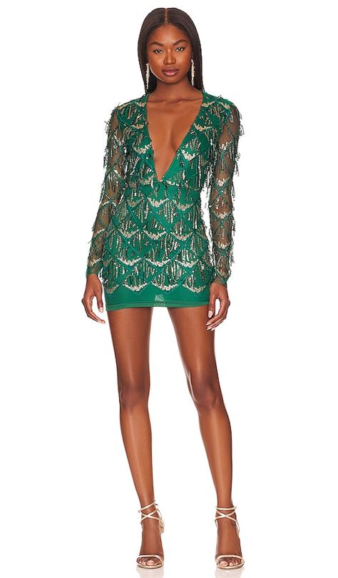 Superdown Nia Sequin Fringe Dress In Dark Green Revolve