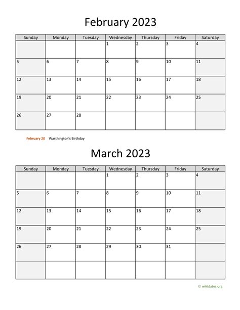 February and March 2023 Calendar | WikiDates.org
