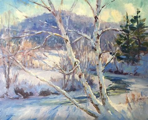 Eric Tobin Snow Covered Birches On Lamoille River Northern Vermont
