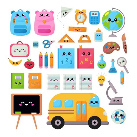 Premium Vector Back To School Kawaii Set For Children Educational