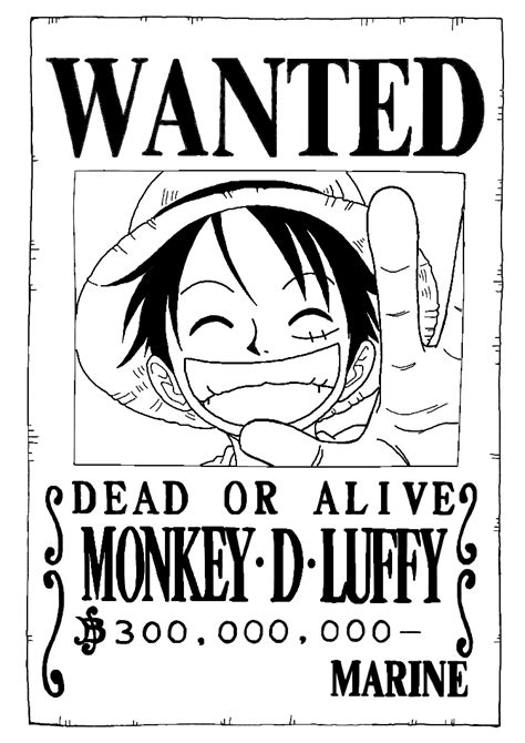 Coloriage Wanted Poster Of Luffy One Piece By Charity Vrogue Co