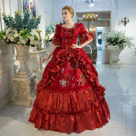 2016 rayal red floral print medieval victorian dress marie antoinette masquerade ball gowns in