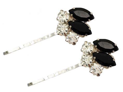 Vintage Style Black Rhinestone Hair Pins Black Art Deco Inspired Hair