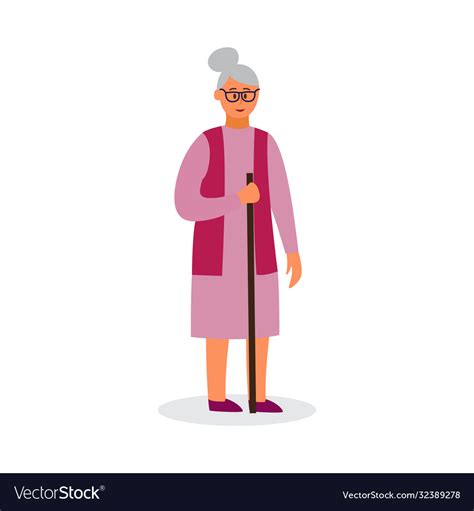 Cartoon Old Woman With Cane Senior Lady Holding Vector Image