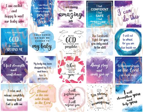 Set Of 20 Christian Birth Affirmation Printable Cards Instant Download