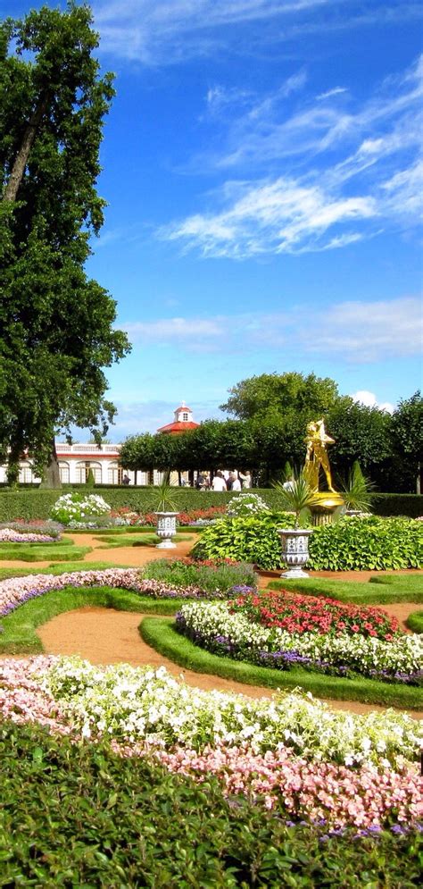 Section Of The Peterhof Gardens Close To The Small Monplaisir Palace That Is Built Along The