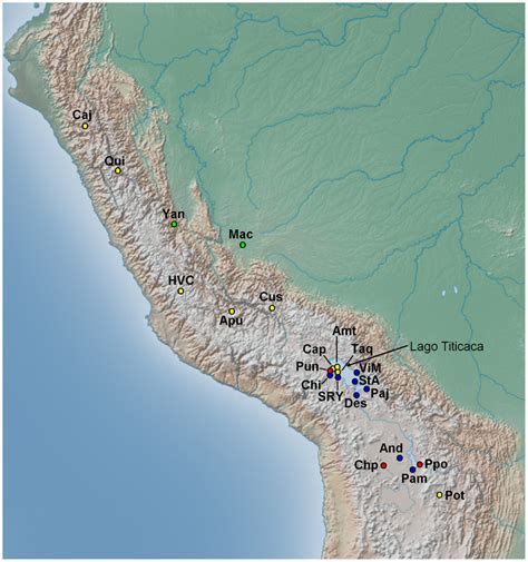 Map Of The Western South America Showing The Andes And Locations Of The 22 Peruvian And 