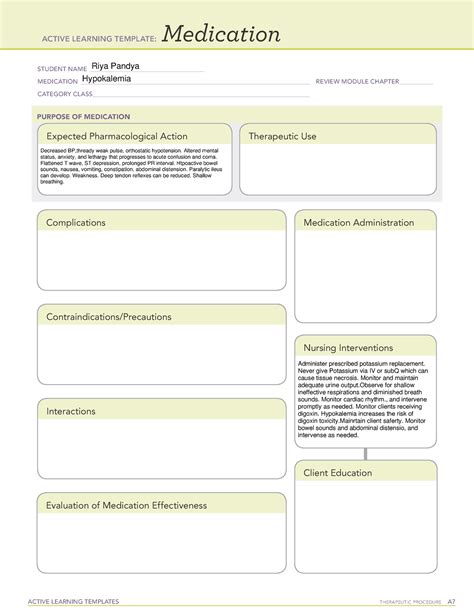 Hypokalemia Ati Pharmacology Templates Active Learning Templates