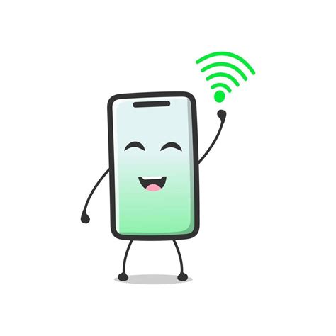 Happy Cartoon Smartphone Character With Full Green Wifi Signal Vector