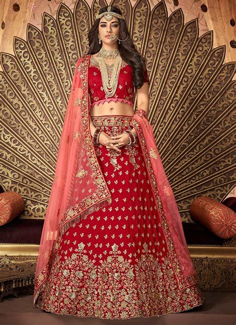 Red Embroidered A Line Wedding Lehenga 13242 Indian Bridal Dress Indian Wedding Dress Indian