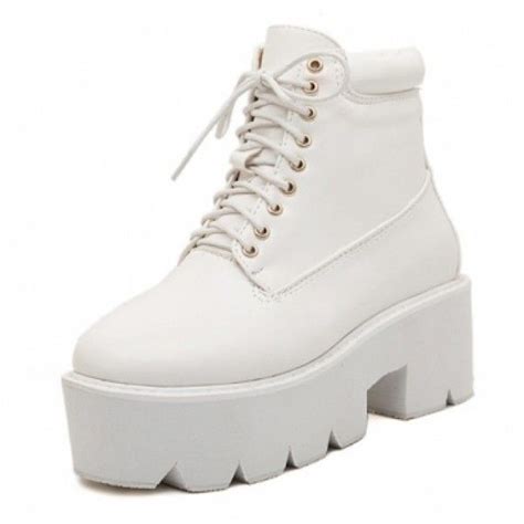 Chunky White Platform Boots 49 Liked On Polyvore Featuring Shoes