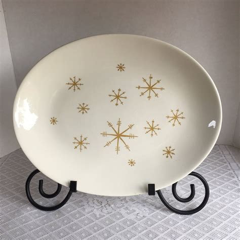 mid century modern atomic starburst royal china star glow platter vintage gold snowflake