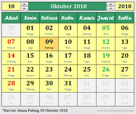 Unduh Kalender Bulanan Format Excel Pasaran Jawa Rumus Excel