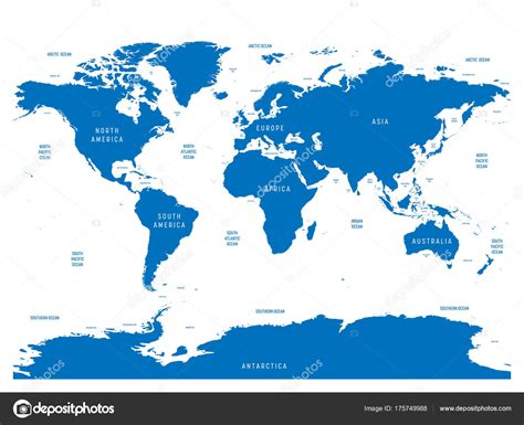 Mapa Oceanográfico Del Mundo Con Etiquetas De Océanos Mares Golfos