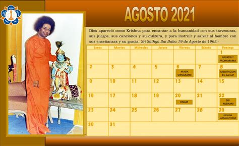 Calendario 2021 Organización Sri Sathya Sai Baba De Argentina