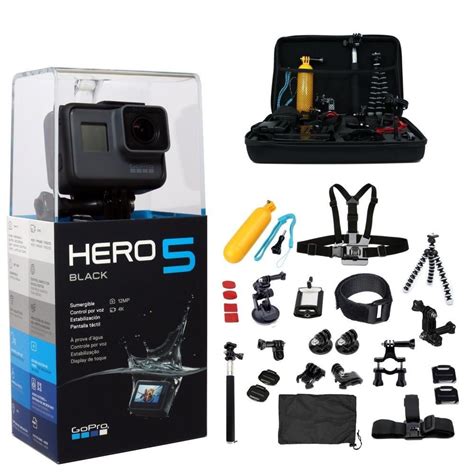 The Gopro Hero 5 Is In Its Box With Accessories And Other Items To Be Used