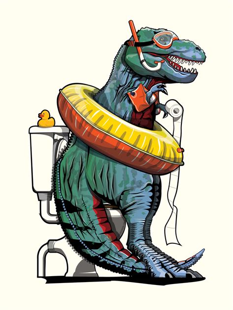 Illustrazione Artistiche Dinosaur T Rex On The Toilet Funny Bathroom