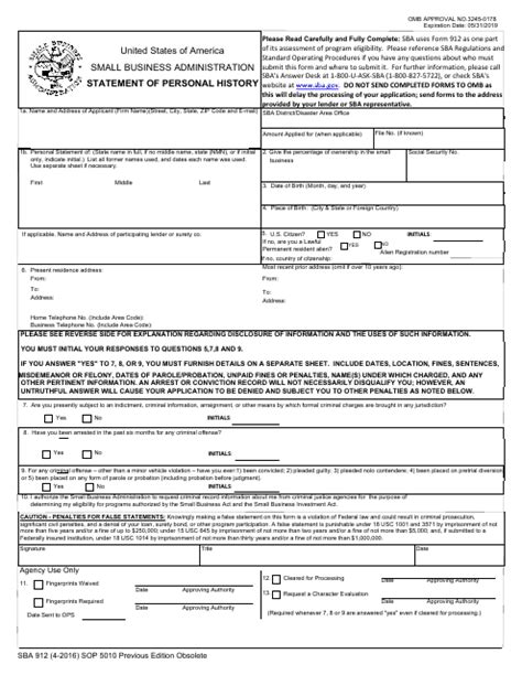 Sba Form 912 Fill Out Sign Online And Download Fillable Pdf
