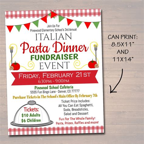 Spaghetti Dinner Fundraiser Flyer And Ticket Set Template Tidylady