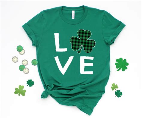 St Patricks Day Tshirt Love Shamrock Tshirt Four Leaf Clover Lucky