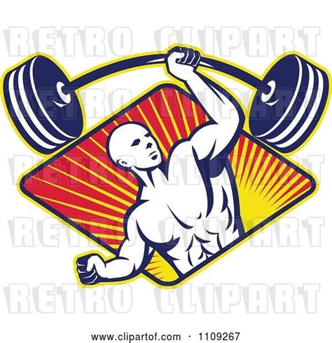 Vector Clip Art Of Retro Bodybuilder Lifting A Barbell With One Hand